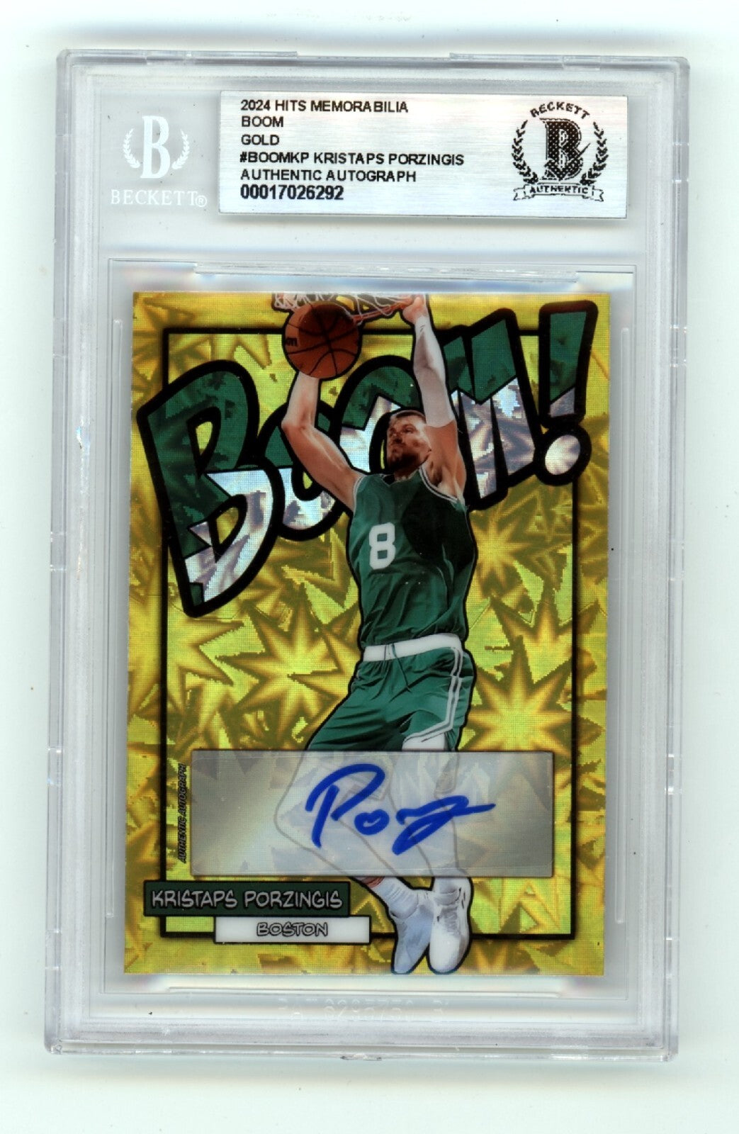 Kristaps Porzingis 2024 Hits Memorabilia BOOM Gold JSY #8/10 Signed BGS BAS Auto0