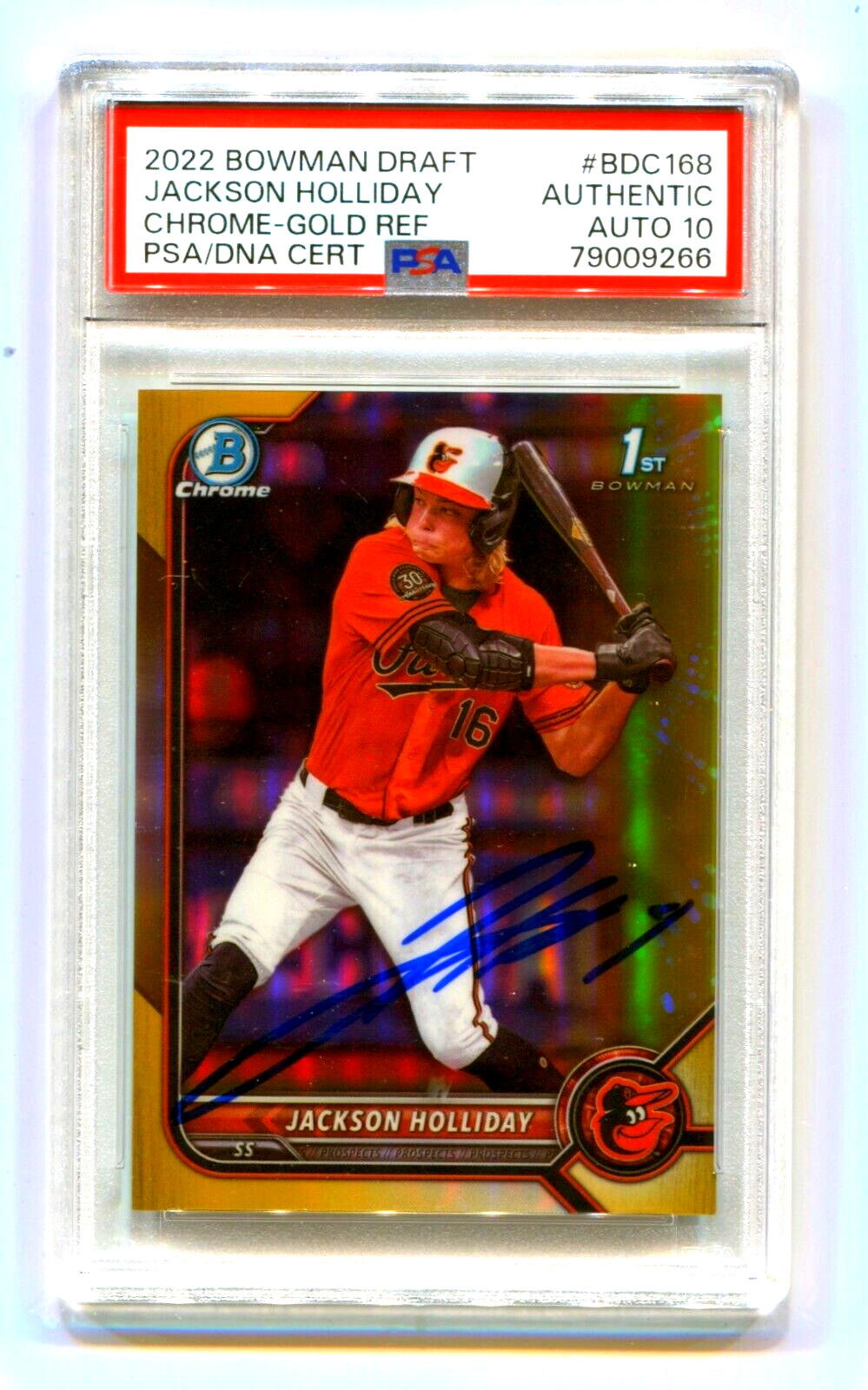 Jackson Holliday 2022 Bowman Chrome 1st Gold Refractor #18/50 Signed PSA 10 Auto0