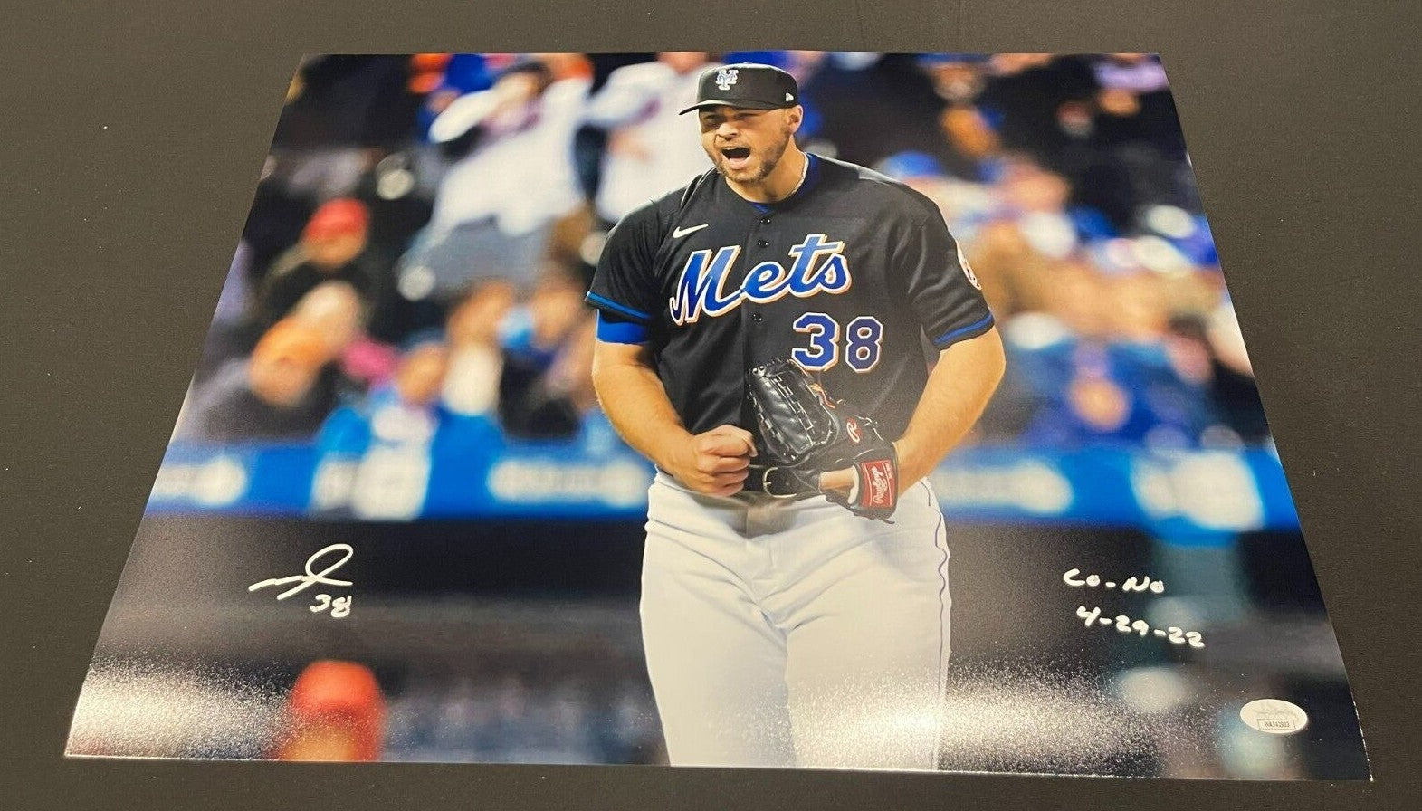 Tylor Megill Signed Auto New York Mets 16x20 Photo "CO-NO 4/29/22" JSA WIT COA0
