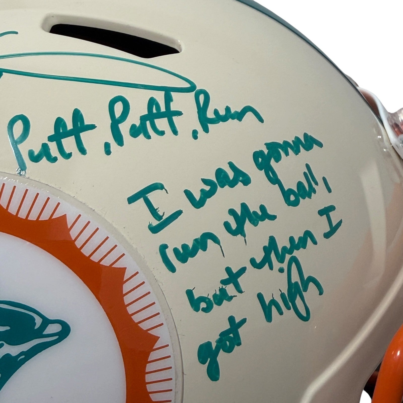 Ricky Williams Signed Dolphins Retro FS Full Size Helmet w/ Weed Inscs JSA W COA2