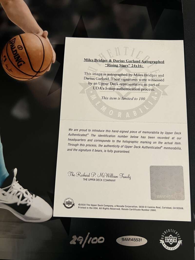 Darius Garland & Miles Bridges Signed 24x16 Photo Rising Stars /100 UDA COA3