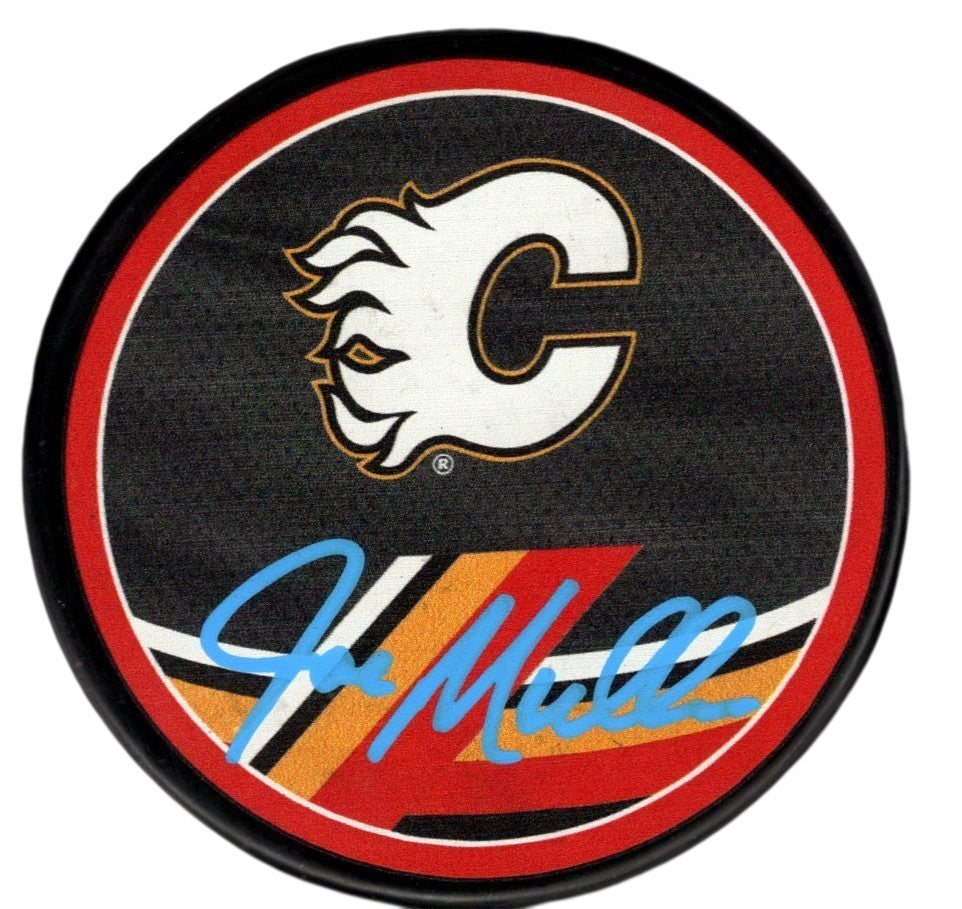 Joe Mullen Signed Calgary Flames Reverse Retro Puck JSA Witness COA0
