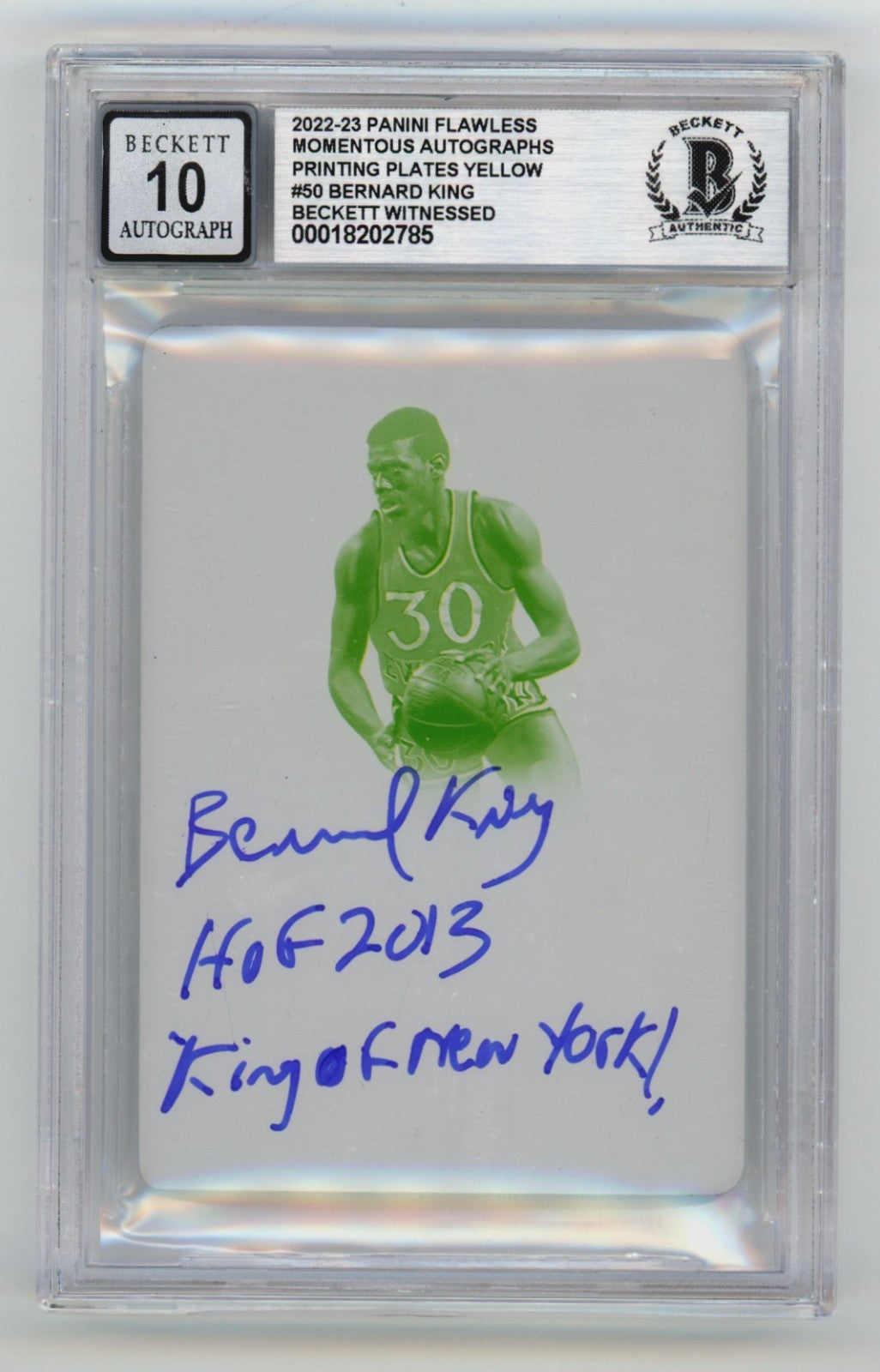 Bernard King 2022-23 Panini Flawless Printing Plate #1/1 Signed Insc BGS 10 Auto0