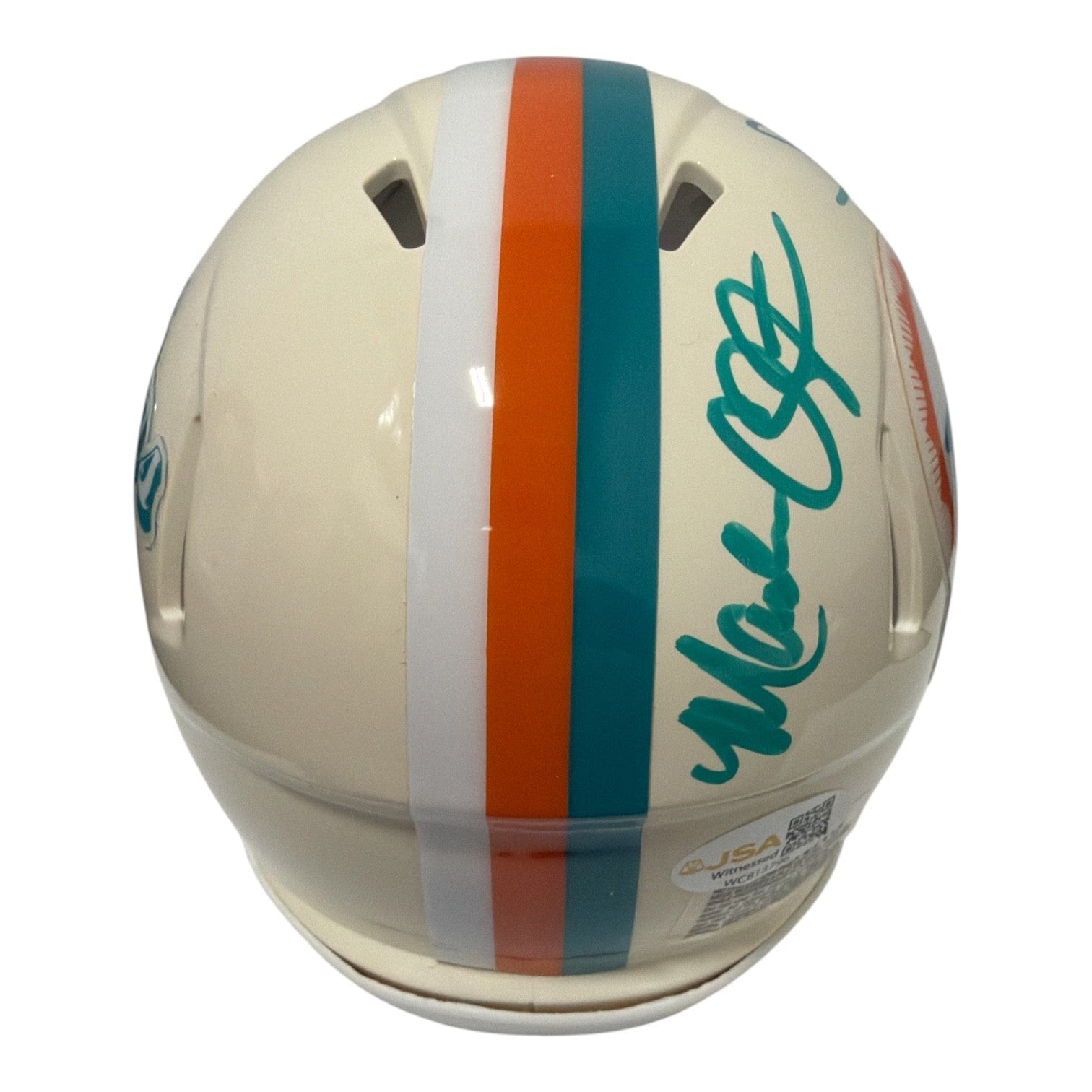 Mark Clayton & Mark Duper Dual Signed Dolphins Retro Mini Helmet JSA Witness COA3