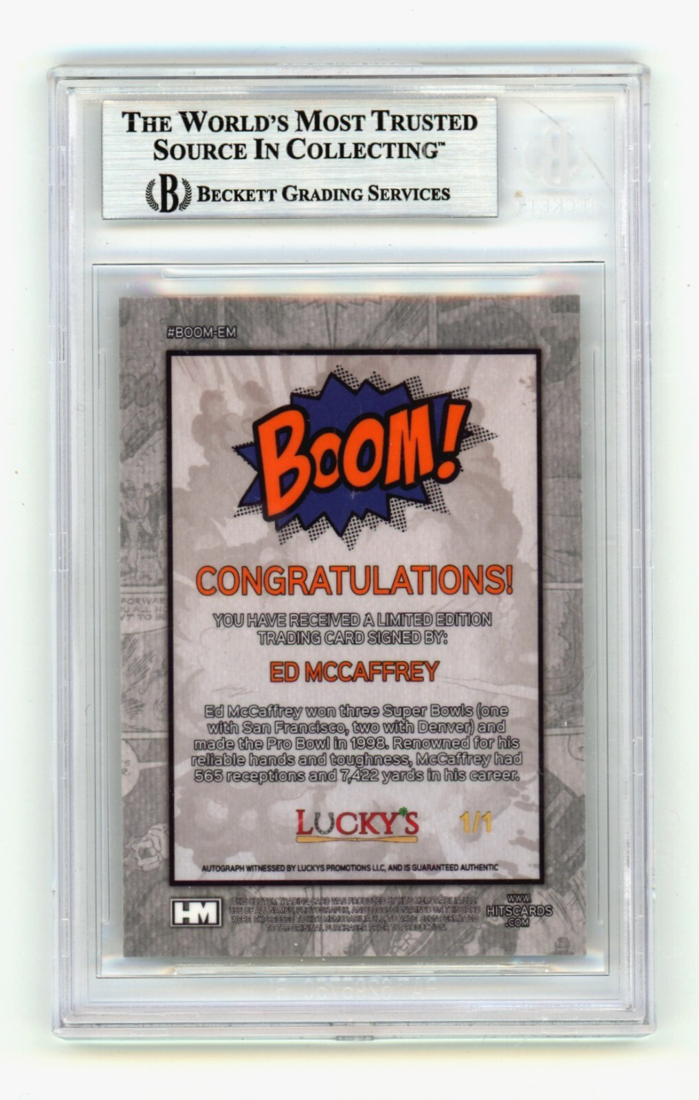 Ed McCaffrey 2024 Hits Memorabilia BOOM Super 1/1 Signed BGS BAS Auto Denver1