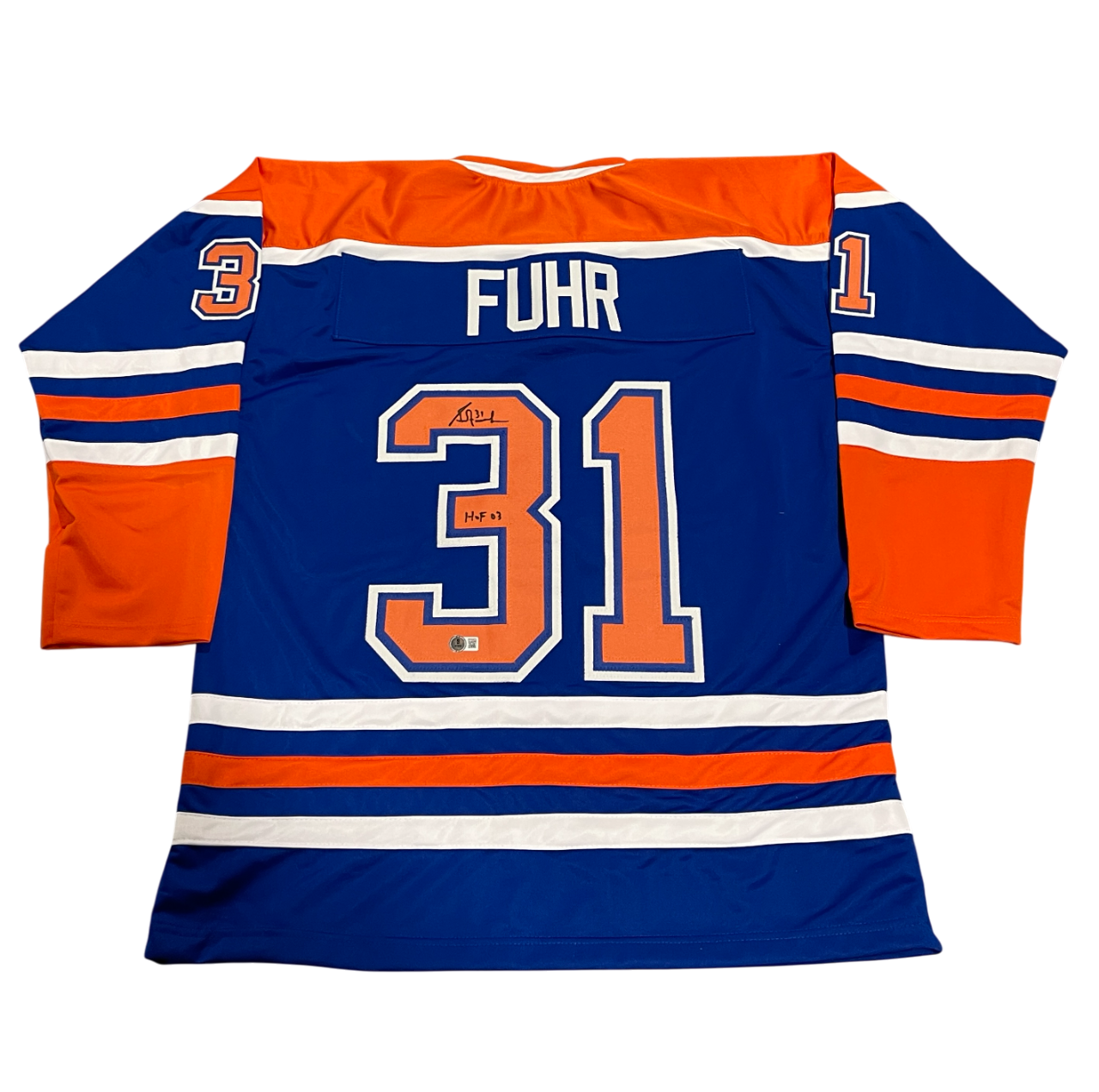 Grant Fuhr Signed Edmonton Oilers Custom Jersey w/ HOF 03 Beckett W BAS COA0