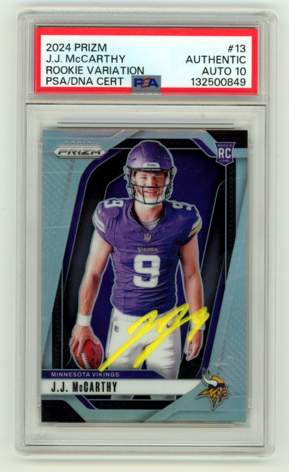 J.J. McCarthy 2024 Panini Prizm 400 Signed Rookie Variation Prizm RC PSA 10 Auto0