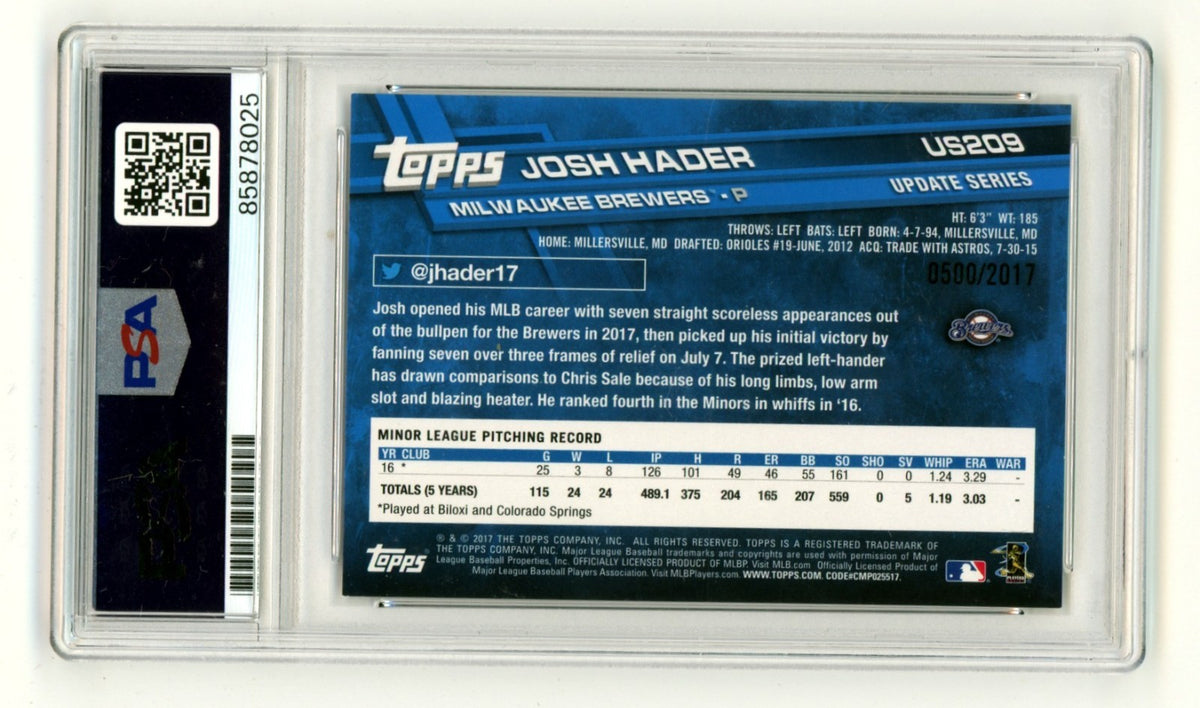 Josh Hader 2017 Topps Update Series Gold Signed Auto Rookie RC /2017 PSA 10 Auto1