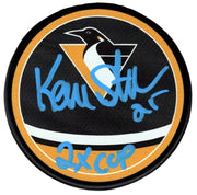 Kevin Stevens Signed Penguins Reverse Retro Puck w/ 2x Cup  Insc JSA Witness COA0