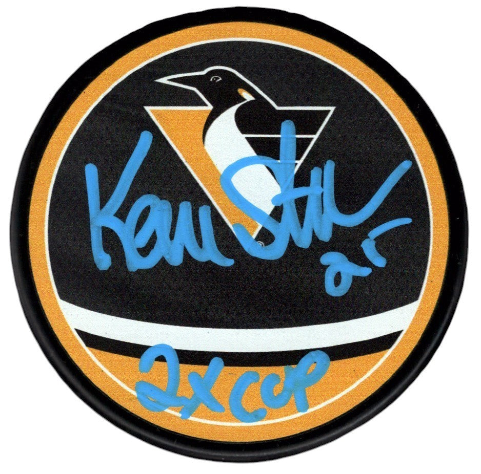 Kevin Stevens Signed Penguins Reverse Retro Puck w/ 2x Cup  Insc JSA Witness COA0