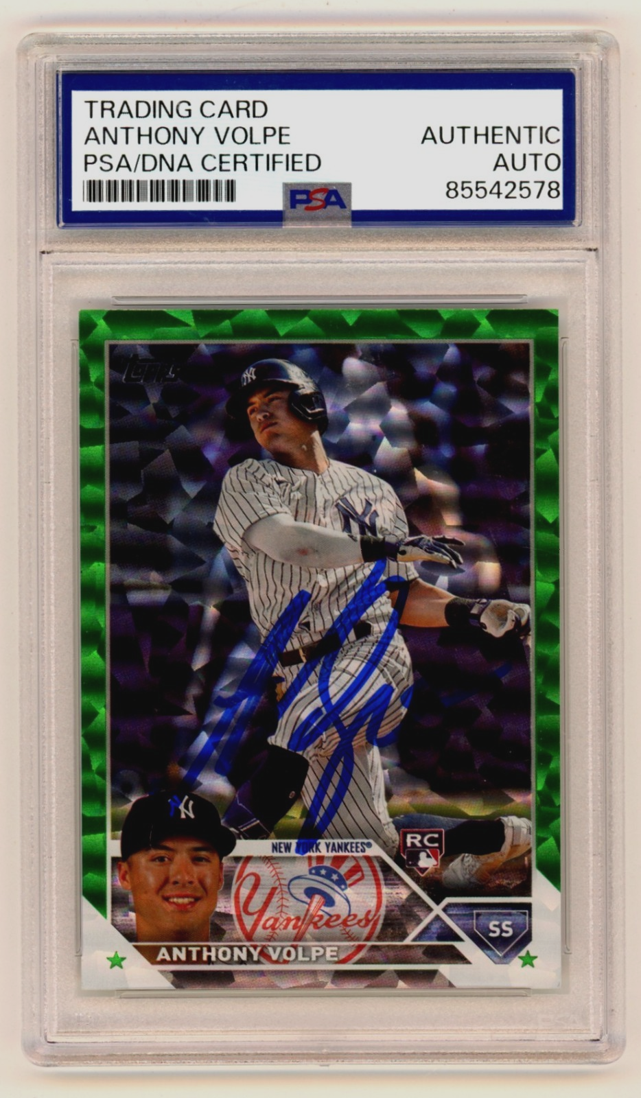 Anthony Volpe 2023 Topps Series 2 460 Green Foilboard RC /499 PSA Authentic Auto2