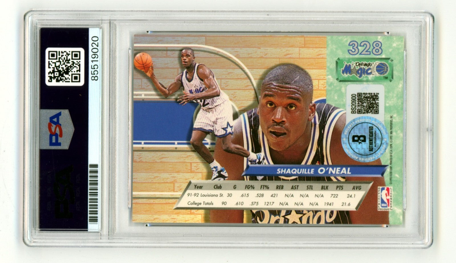 Shaquille O'Neal 1992-93 Fleer Ultra #328 Rookie RC Signed PSA 10 Auto BAS Shaq1