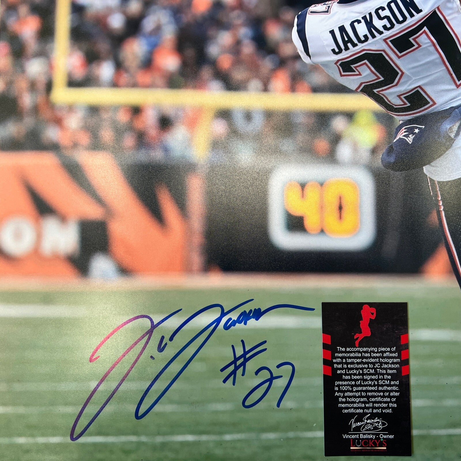 JC Jackson Signed Auto 16x20 Photo PSA ITP COA New England Patriots WHITE INT1