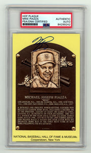 Mike Piazza Signed Yellow HOF Plaque Post Card Fanatics + MLB COA PSA Auto0