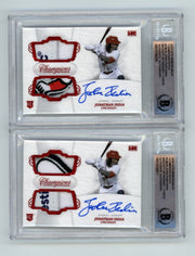 Jonathan India 2021 Hits Memorabilia Champions Red Patch Dual Auto RC /2 BGS BAS0