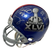 Victor Cruz Signed Giants Super Bowl XLVI Logo Mini Helmet w/ Insc. STEINER COA0