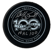 Billy Smith Signed NHL 100th Official Game Puck w/ NHL 100 Beckett Wit BAS COA0