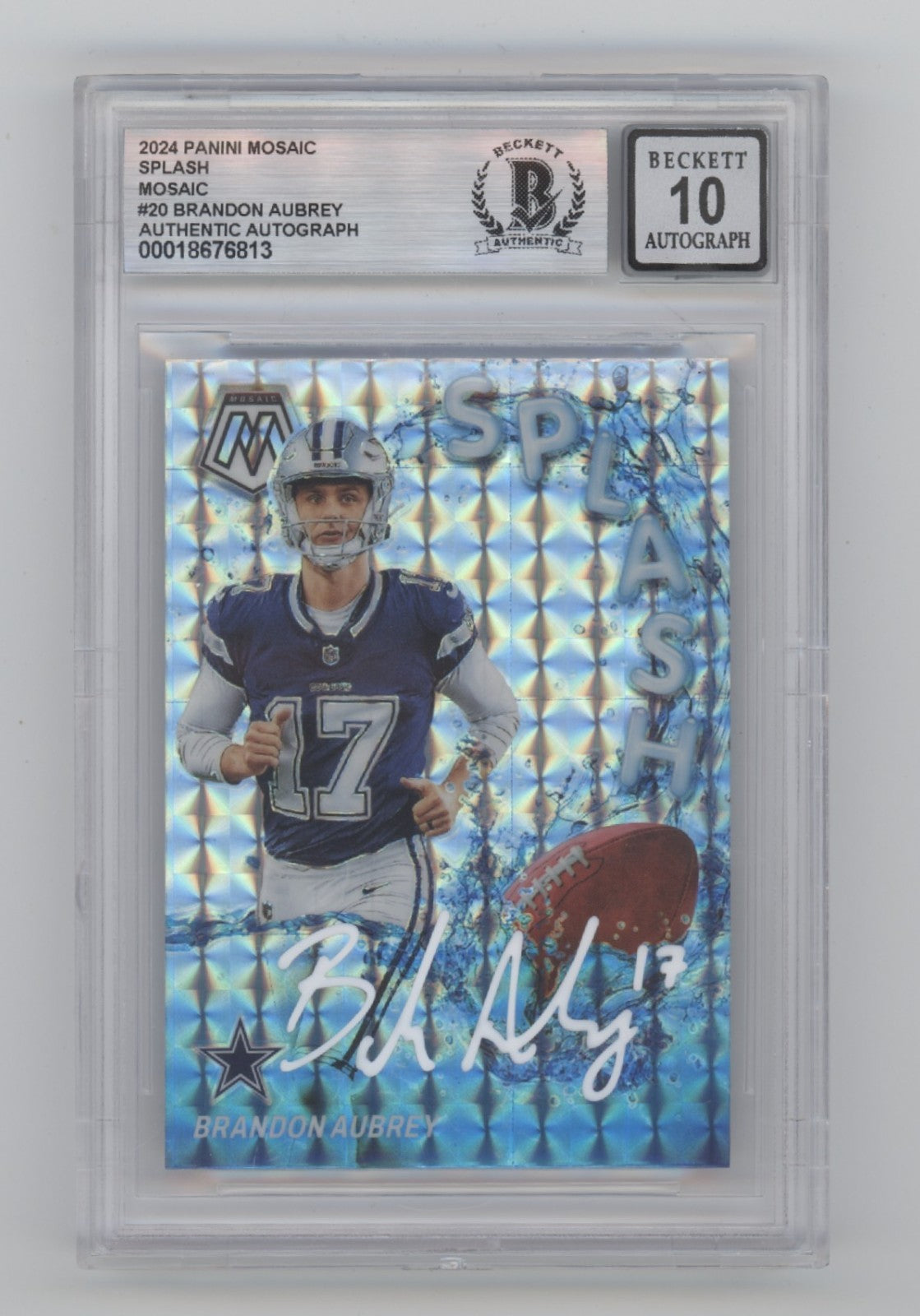 Brandon Aubrey 2024 Panini Mosaic Splash Signed Beckett BGS 10 Auto Cowboys0