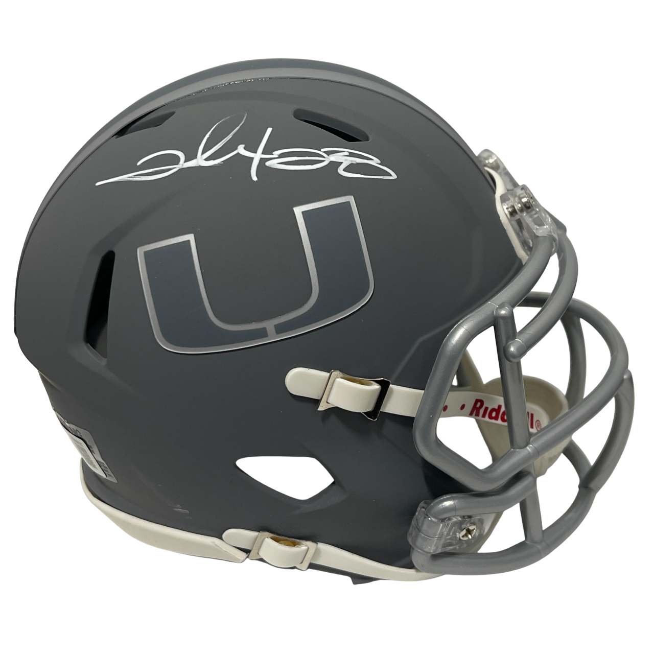 Clinton Portis Signed Miami U Slate Mini Helmet Beckett Witness BAS COA0