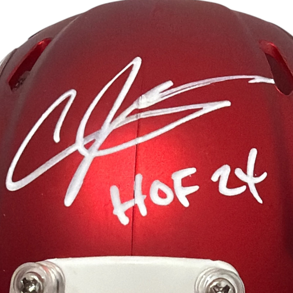 Andre Johnson Signed Texans Blaze Mini Helmet w/ HOF 24 Beckett Witness BAS COA2