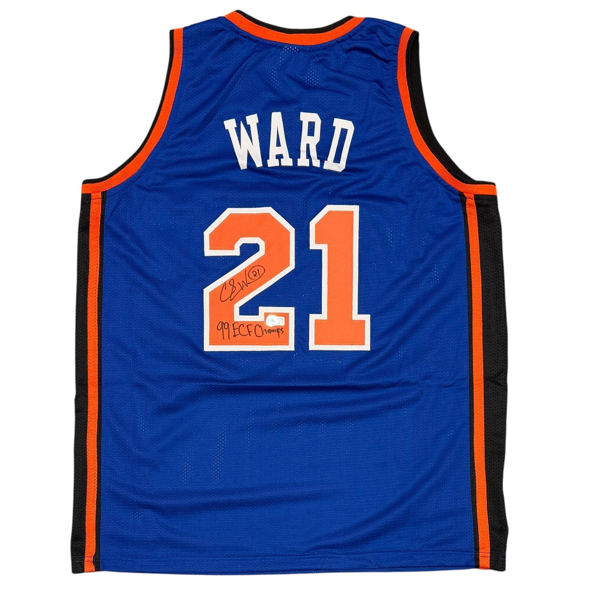 Charlie Ward Signed Knicks Custom Jersey w/ 99 ECF Champs Beckett Wit BAS COA0