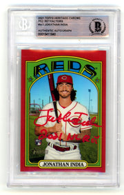 Jonathan India 2021 Topps Heritage Chrome Red Ref Auto /372 RC Insc BGS BAS Auto0
