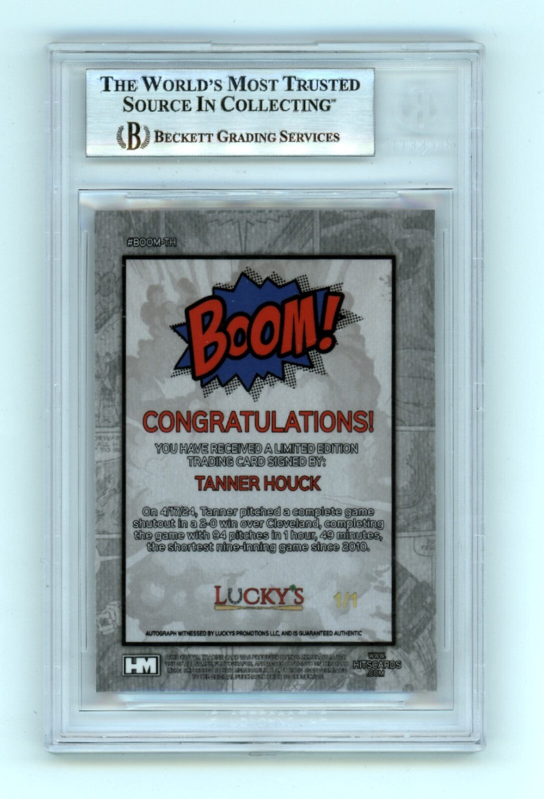 Tanner Houck 2024 Hits Memorabilia BOOM Red #1/1 Signed BGS BAS Auto Red Sox1