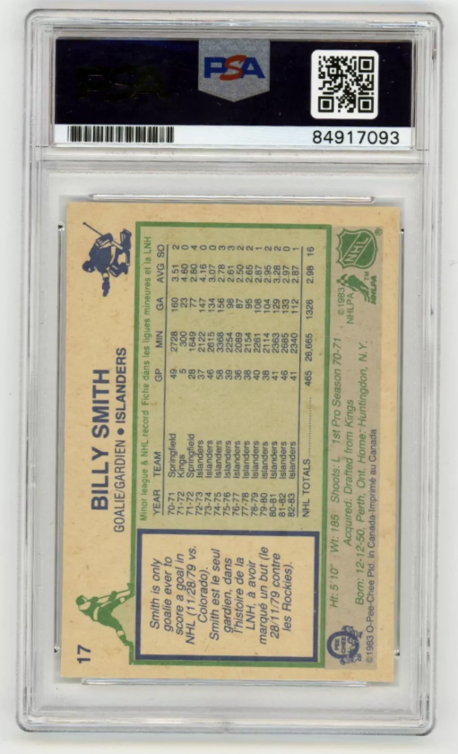 Billy Smith 1983-84 O-Pee-Chee OPC #17 Signed PSA Authentic Auto Islanders HOF1