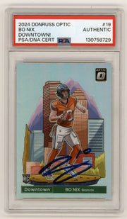 Bo Nix 2024 Donruss Optic Downtown 19 Signed Rookie RC Case Hit PSA Auto Broncos0