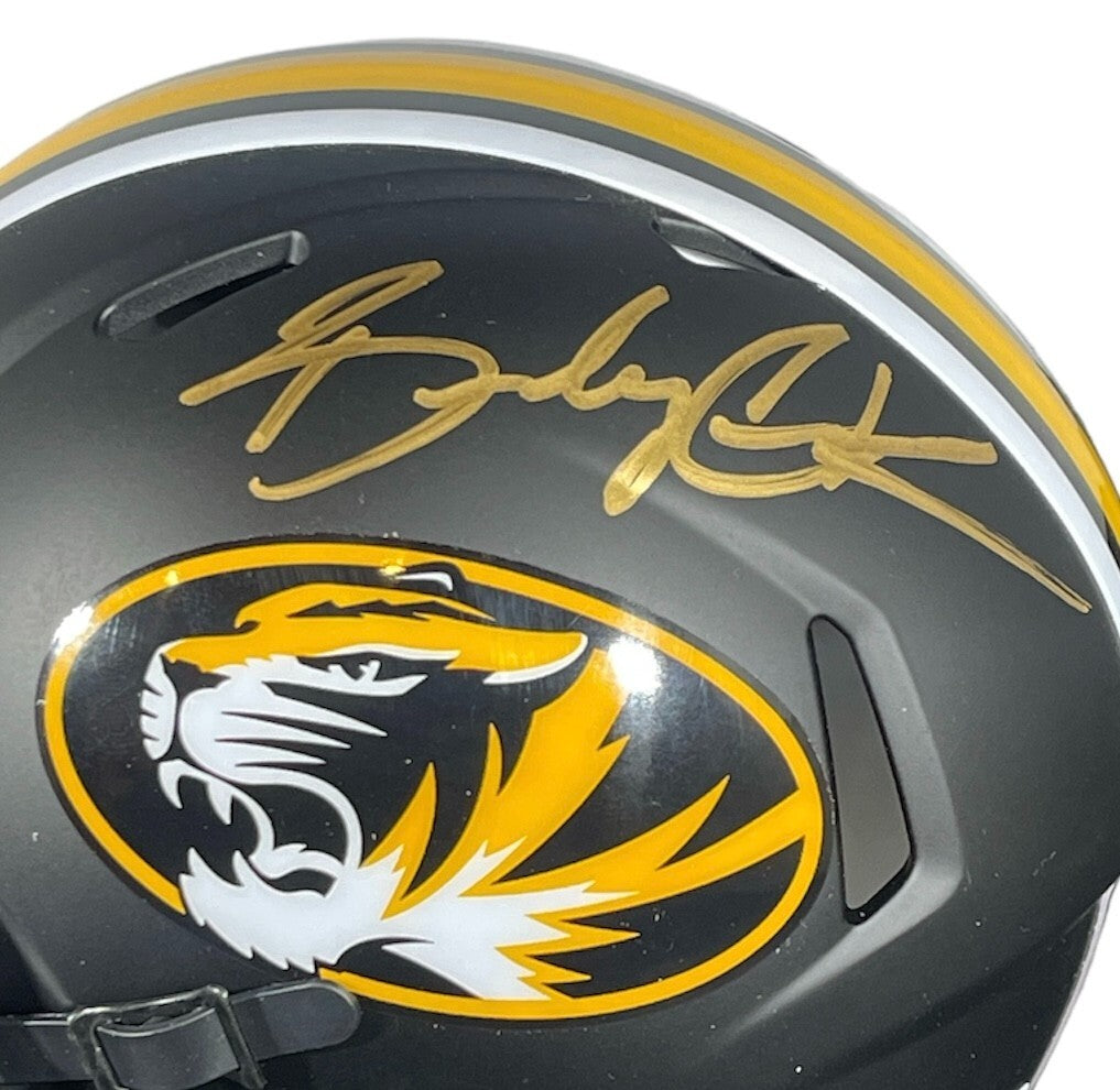 Brady Cook Signed Missouri Tigers Black Mini Helmet w/ Full Name Beckett COA1