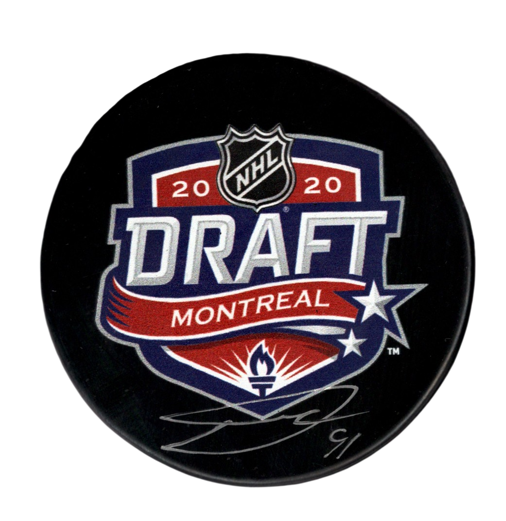 Dawson Mercer Signed Autographed 2020 NHL Draft Puck JSA Witness COA Devils0
