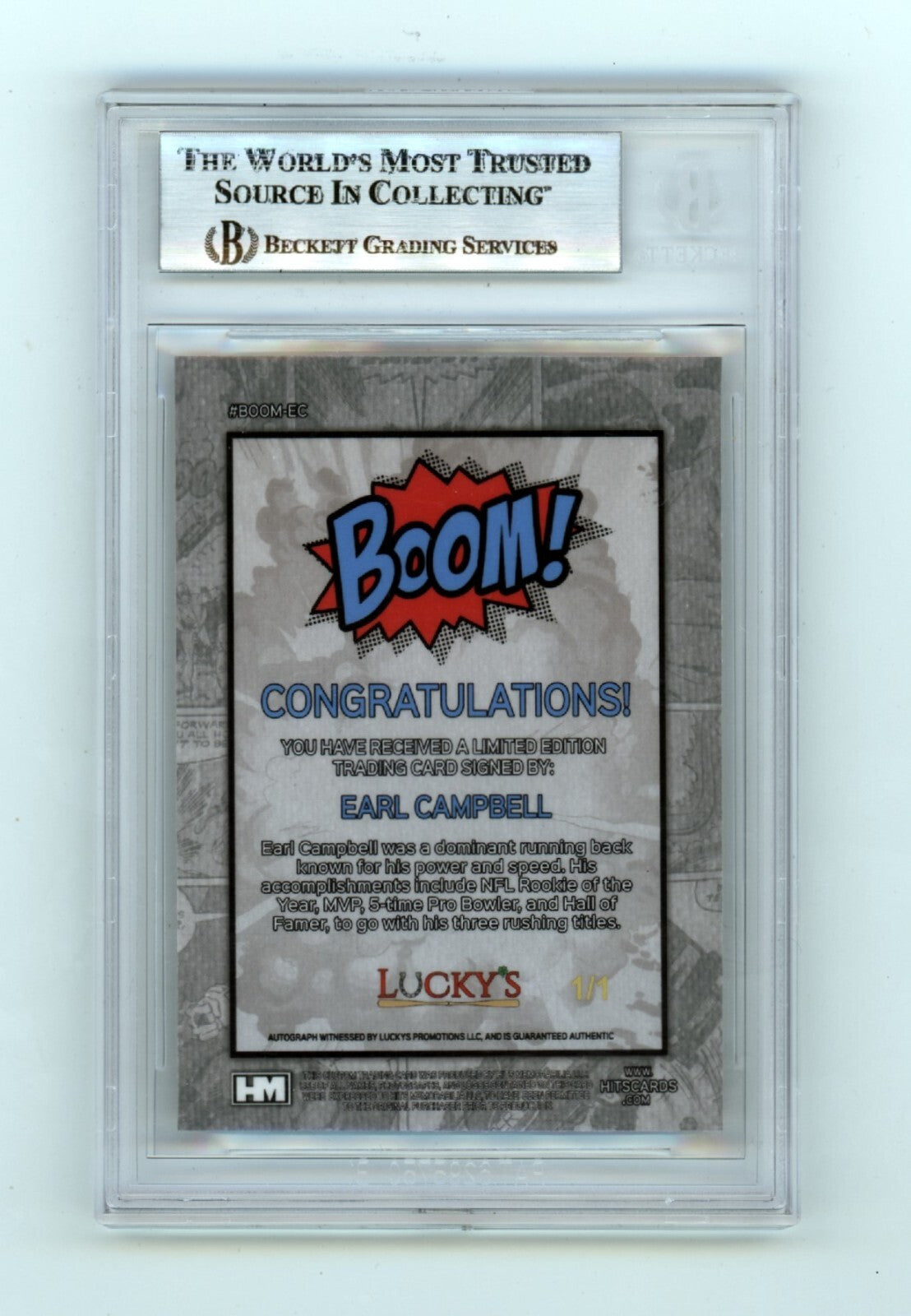 Earl Campbell 2024 Hits Memorabilia BOOM Super #1/1 Signed BGS BAS Auto Oilers1