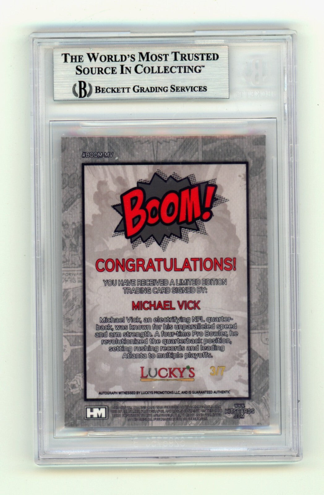 Michael Vick 2024 Hits Memorabilia BOOM Red /7 Signed BGS BAS Auto Atlanta1