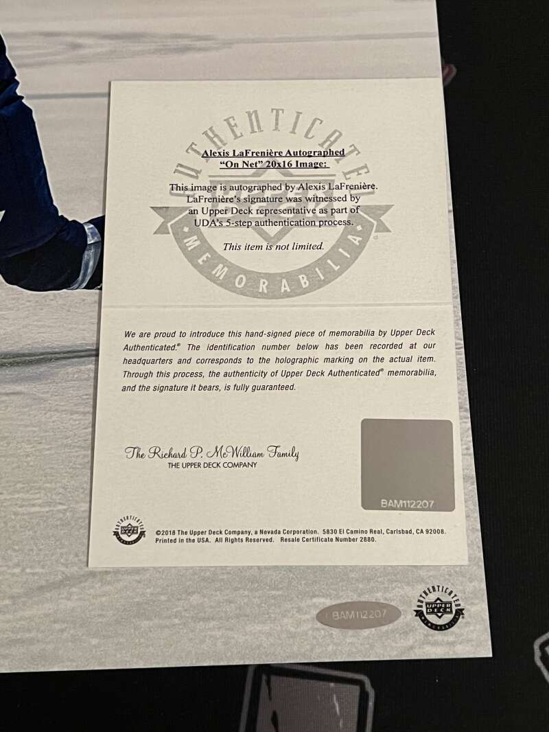 Alexis Lafreniere Signed 16x20 Photo "On Net" Upper Deck UDA COA NY Rangers2