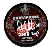Chris Chelios Signed Auto 2008 Stanley Cup Puck w/ 2008 Cup Beckett BAS COA0