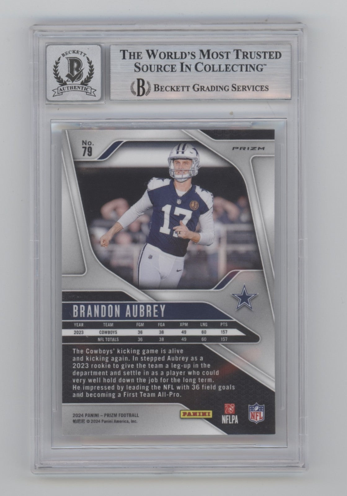 Brandon Aubrey 2024 Panini Prizm Silver #79 Signed Beckett BGS 10 Auto Cowboys1