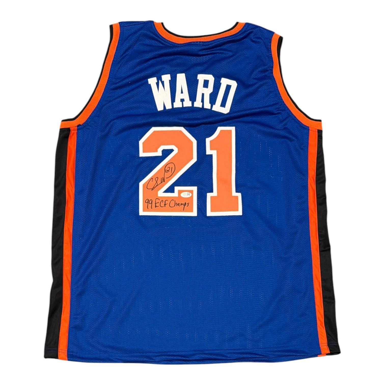 Charlie Ward Signed New York Knicks Custom Jersey w/ 99 ECF Champs JSA Wit COA0