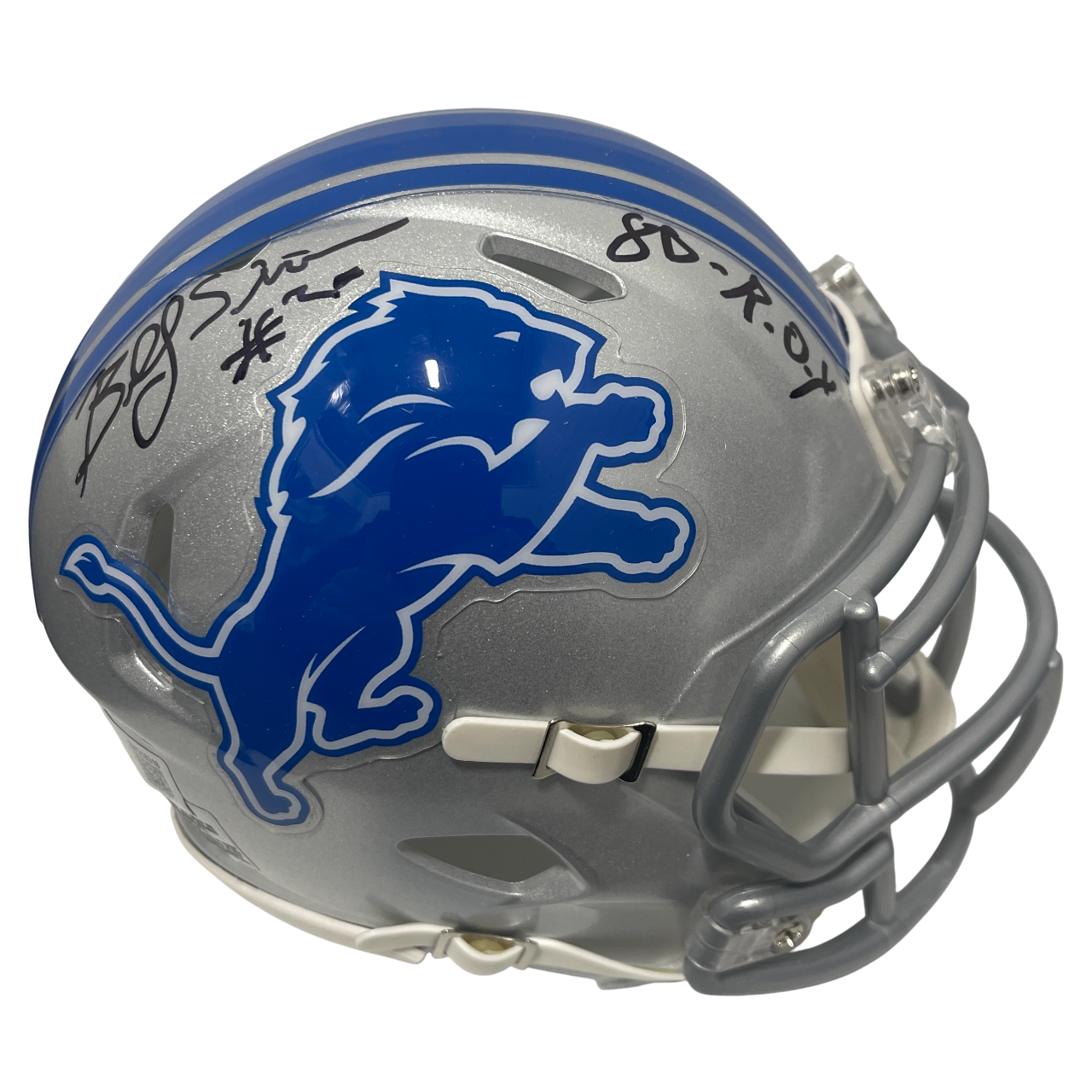 Billy Sims Signed Lions Speed Mini Helmet w/ 80 ROY Beckett Witness BAS COA0