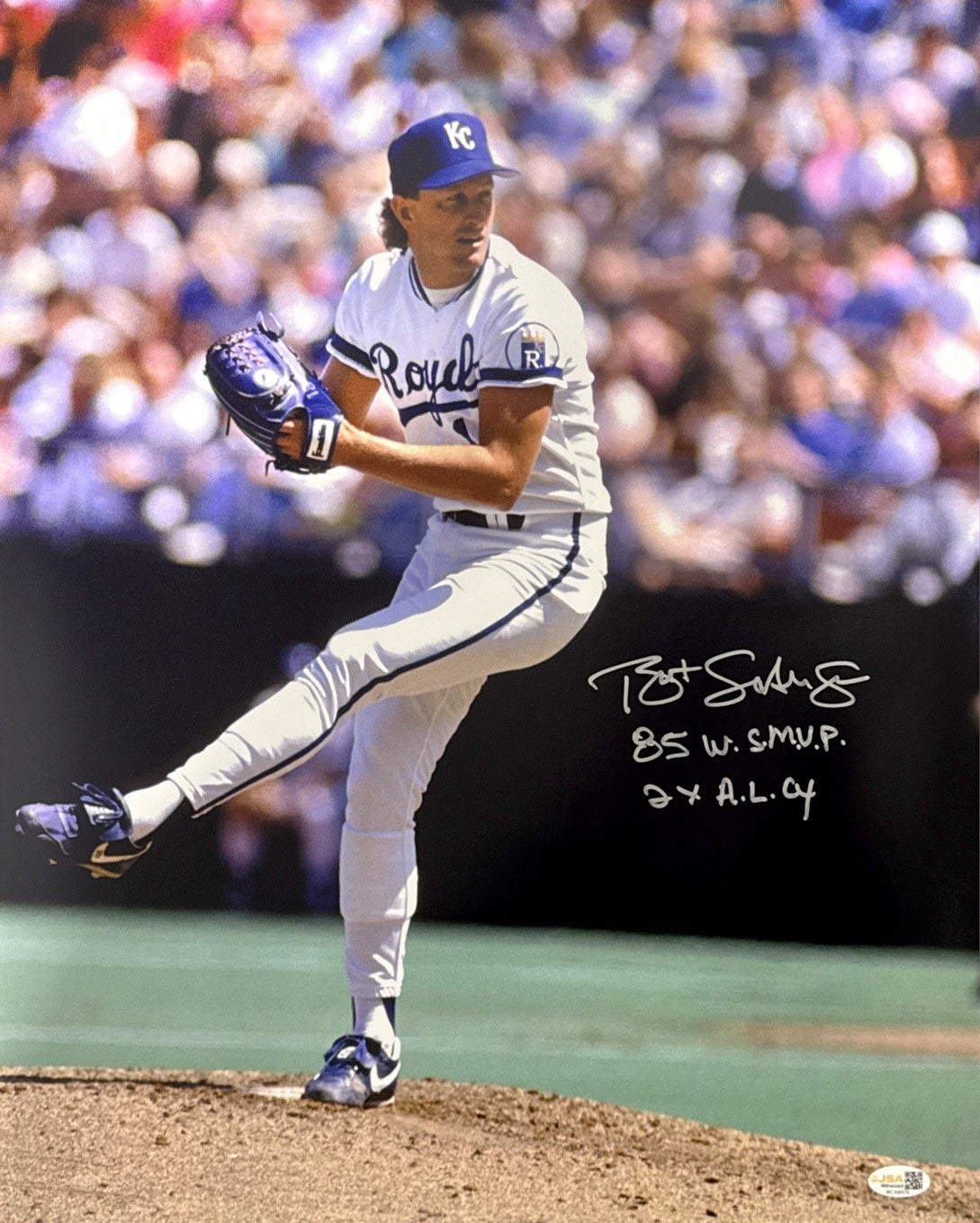 Bret Saberhagen Signed Kansas City Royals 16x20 Photo w/ 2 Insc JSA Witness COA0