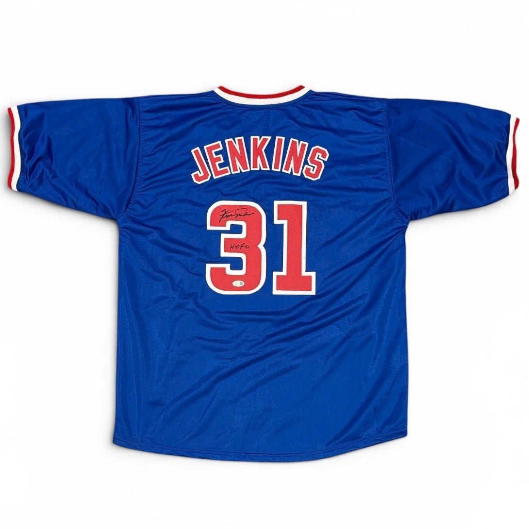 Fergie Jenkins Signed Chicago Cubs Custom Jersey w/ HOF 91 JSA Witness COA0