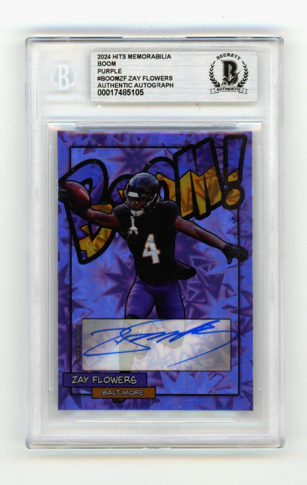 Zay Flowers 2024 Hits Memorabilia BOOM Purple JSY # 4/4 Signed BGS BAS Auto0