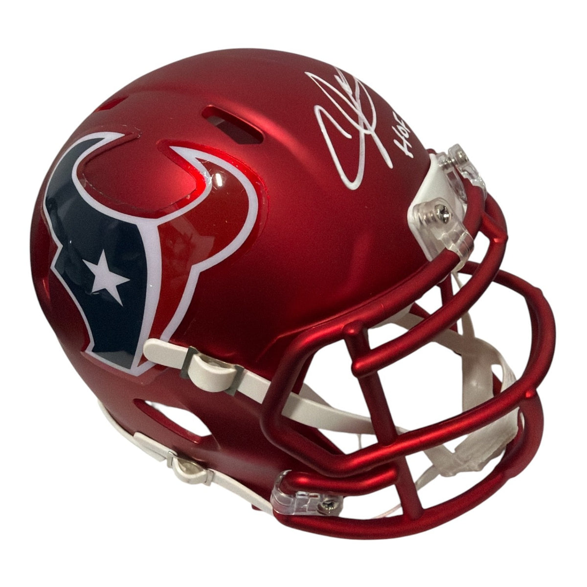Andre Johnson Signed Texans Blaze Mini Helmet w/ HOF 24 Beckett Witness BAS COA0