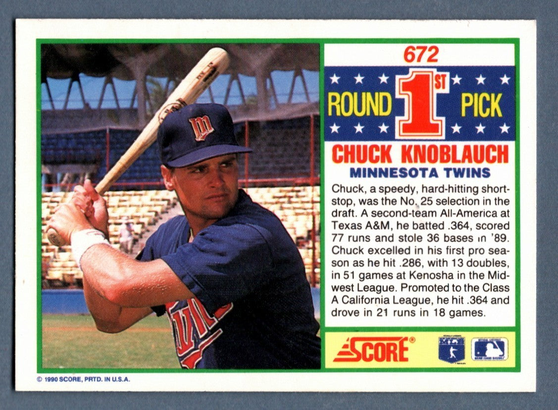 Chuck Knoblauch Signed Autographed 1990 Score #672 w/ 91 AL ROY LSCM COA Twins1