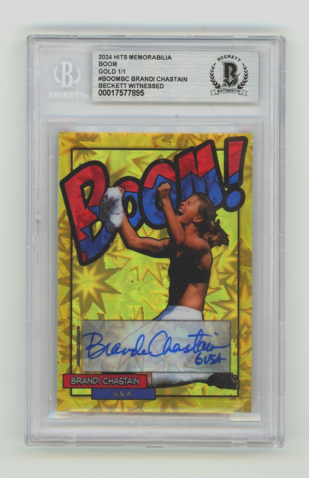 Brandi Chastain 2024 Hits Memorabilia BOOM Gold 1/1 Signed USA BGS BAS Auto0