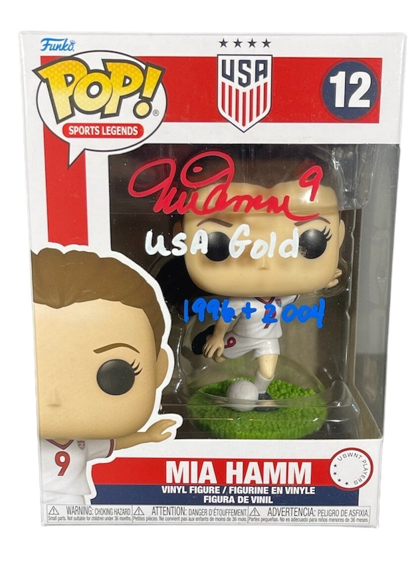 Mia Hamm Signed Auto USA Soccer Funko Pop #12 USA Gold 96 04 Beckett BAS COA RWB0