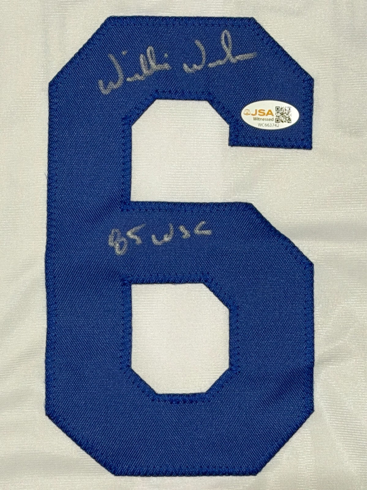 Willie Wilson Signed Kansas City Royals Custom Jersey w/ 85 WSC JSA Witness COA1