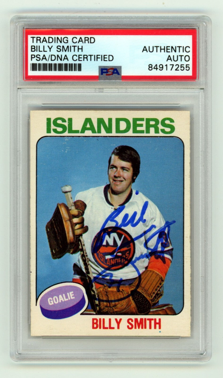 Billy Smith 1975-76 O-Pee-Chee OPC #372 Signed PSA Authentic Blue Auto Islanders0