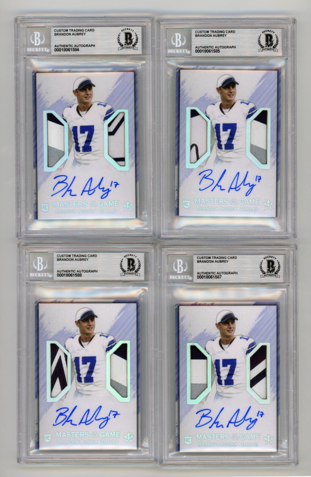 Brandon Aubrey 2023 Hits Memorabilia Silver V RPA Dual Patch Auto RC /17 BGS BAS3