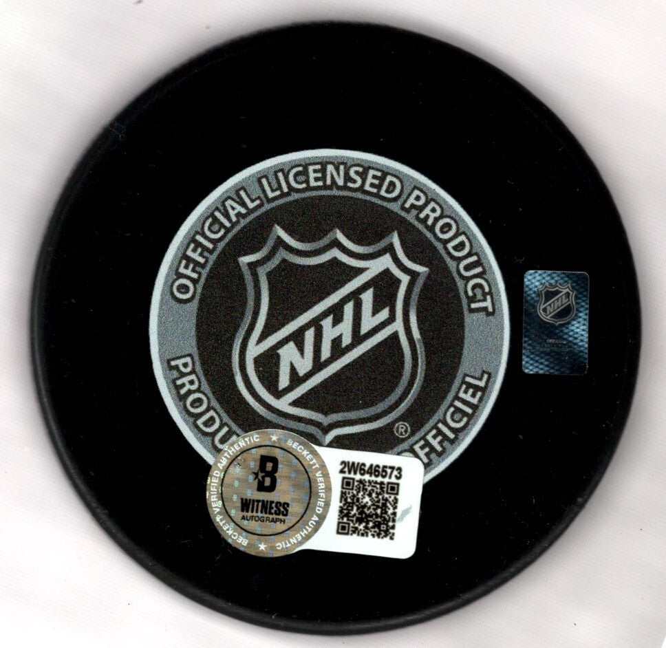 Chris Chelios Signed Auto 2002 Stanley Cup Puck w/ 2002 Cup Beckett BAS COA1