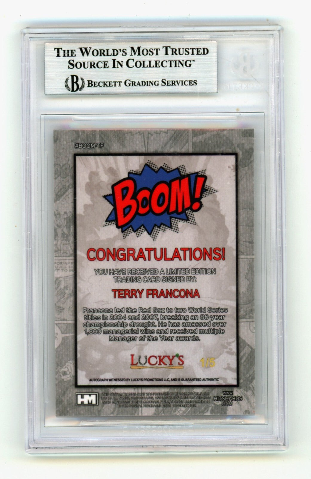 Terry Francona 2024 Hits Memorabilia BOOM Red /5 Signed BGS BAS Auto Red Sox1